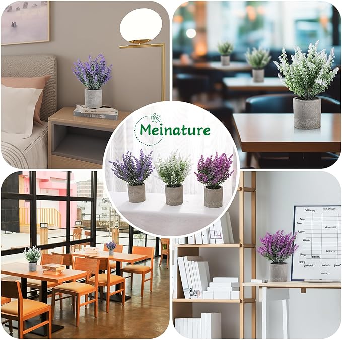 Plant Stand Indoor，3-Pack Lifelike Artificial Lavender ，Artificial Plants Indoor, Nordic Lavender Table Decor，Biodegradable Pot,Suitable for Home and Office Décor
