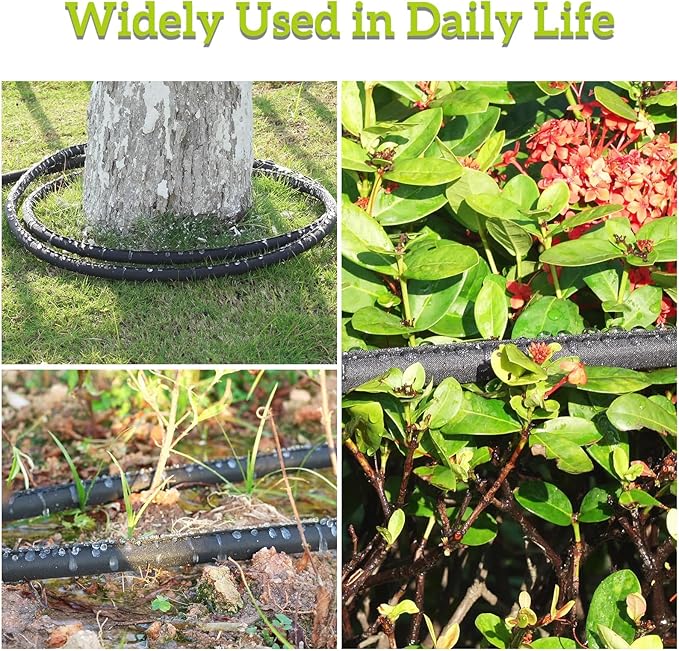 LINEX Flat Soaker Hose 100 ft for Garden Beds, 1/2'' x 50 ft 2 Pack Drip Irrigation Hoses Save Water 80% Heavy Duty for Vegetable