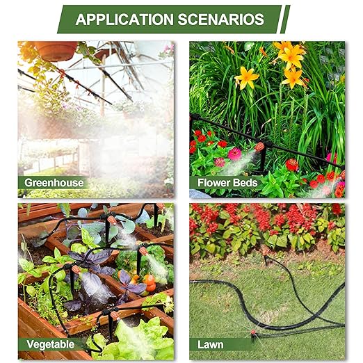 230FT Automatic Watering System for Outdoor Plants, Quick-Connect Garden Drip Irrigation Kits with 1/2" & 1/4", Adjustable Nozzles & Sprinklers for Greenhouse, Raised Bed, Lawn, Potted Plants