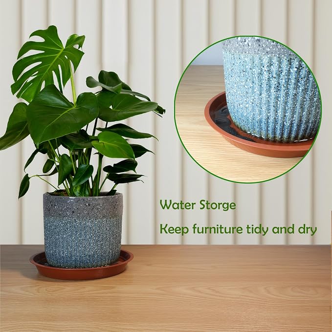 6 Pack 10 Inch Round Plant Saucers for Less 8.4 Inch Pot Indoors Outdoors Plant Trays for Pots Planter Saucer Plastic Plant Drip Tray Planter Water Tray for Potted Plants (Terracotta, 10"(6pcs))