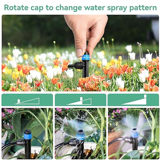 Drip Irrigation Emitters for 1/4" Tubing: Adjustable 360 Degree Water Flow Drippers with Lock Barbed - Drip Spray Emitters Parts for Garden Watering System (25pcs)
