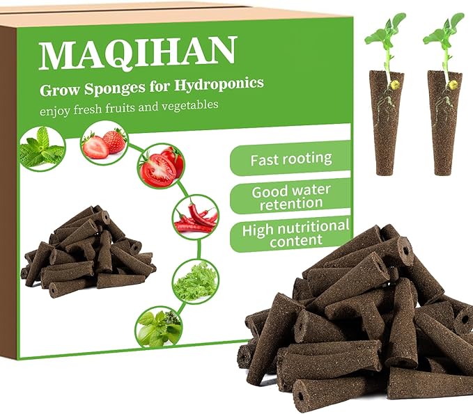 MAQIHAN 100 Grow Sponges for Hydroponics - Seed Pods for Garden Seed Starter Pods Growing System Plant for Seed Plugs Garden Cube Sponges Replacement