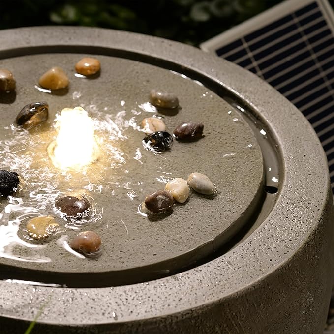 Tankana Solar Water Fountain Outdoor Garden Bubbler Water Feature Fountains Solar Powered with Pebbles for Patio Deck Yard Home Decor Gray, 18 "L x 18" W x 11.5" H