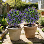 Bdor 25" Artificial Lavender Topiary Ball Trees with Ground Stake, Faux Potted Plants Purple Lavender Set of 2, Outdoor Fake Flower Bushes, UV Resistant for Home Lawn and Front Porch Garden Decor