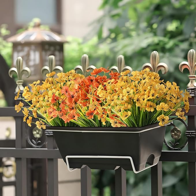 INQCMY Artificial Fake Plants Flowers for Outdoor Outside Fall Decoration,24 Bundles Faux Silk Daisy in Planter UV Resistant Look Real for Home Front Door Porch Patio Garden Balcony Autumn Decor