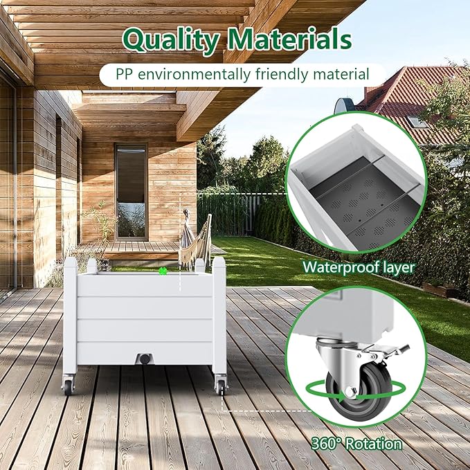 Durable Resin Raised Garden Bed with Drainage Holes & Reinforced Corners - Lightweight Flower Boxes Outdoor for Vegetables, Herbs, and Patio Garden Enclosure System (Ashen, 43.31*17.72*17.56)