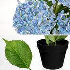 18" Hydrangea Artificial Flowers Plant in Black Plastic Pot, Fake Hydrangeas Plants for Home Office Indoor Outdoor Decor, Realistic Floral Centerpiece for Living Room & Porch Decorations, Blue
