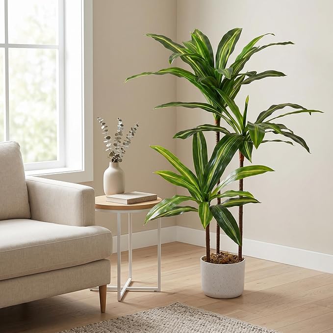 3.3FT Artificial Dracaena Tree in Pot, Evergreen Artificial Dracaena Marginata Plants Indoor, Decorative Potted Floor Plant for Living Room Porch Office Decor