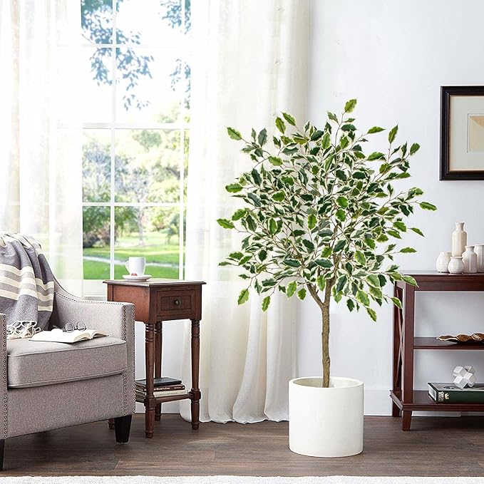 2 Pack Ficus Artificial Trees for Outdoors Indoor, 4ft Big Fake Plants with Pot and Realistic Leaves, Faux Plants Tall Outdoor for Home,Office, Living Room, Garden Decor
