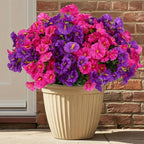 CEWOR 12 Bundles Artificial Flowers for Outdoor Indoor, Fake Silk Morning Glory with Eucalyptus Leaves, Faux Flower for Garden Front Door Porch Planter Patio Home Decor (Purple Fuchsia)