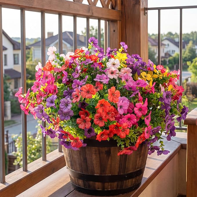 Artificial Flowers for Outdoor Fake Plants for Spring Decoration,Faux Eucalyptus Flowers for Planter UV Resistant Lifelike for Home Porch Garden (6 Color)