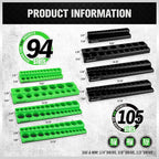Magnetic Socket Organizer Holder Tool: 8PCS Set includes 2PCS 1/4", 4PCS 3/8", 2PCS 1/2" Drive Socket Storage Trays Toolboxs, Holding 199 Slots Soft Rubber Covering Black Green (sockets not included)