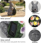 PETAFLOP Solar Garden Statues Outdoor Decor, Rabbit Figurines with Flowers for Patio Balcony Lawn Yard Decorations, Birthday Housewarming Gifts for Women Mom Grandma