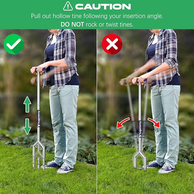 Manual Push Core Aerator Lawn Tool: Semi-Assembled Lawn Aerator with 3 Replaceable Hollow Tine - Yard Aeration Tool for Lawn Grass Plug Air Aerators, Handheld Lawn Care Coring Soil Aerator - Blue