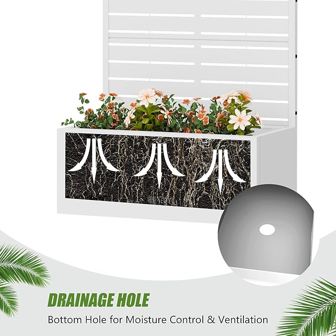 Casaphoria Metal Raised Garden Bed with Trellis, 59"x30"x12" Planter Box for Climbing Plants, Vegetables & Vines, Features Drainage Holes and Privacy Screen (Black-Louvered)