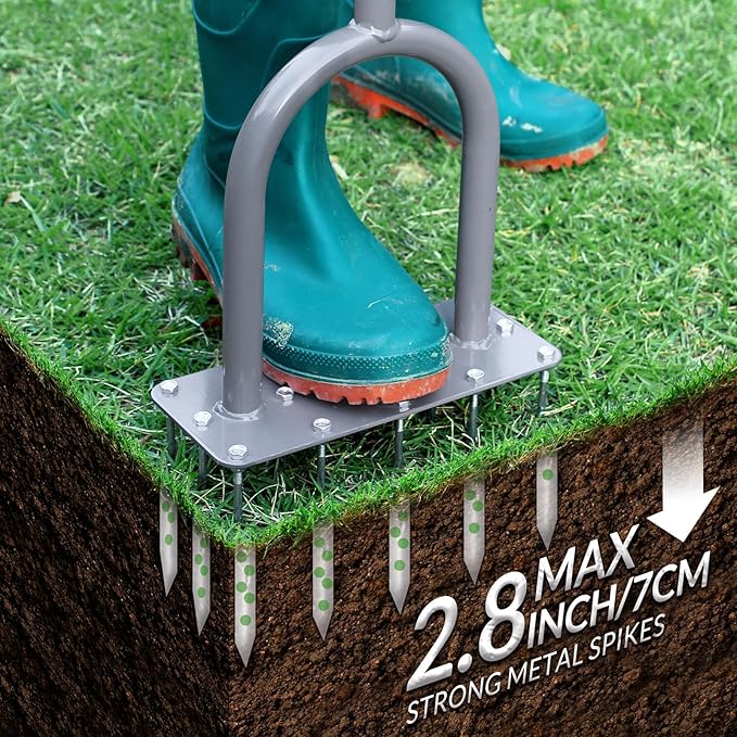 Walensee Lawn Aerator Spike Metal Manual Dethatching Soil Aerating Lawn with 15 Iron Spikes, Pre-Assembled Grass Plug Aerator Tools for Yard, Lawn Aeration, Garden Tool, Revives Lawn Health, Patented