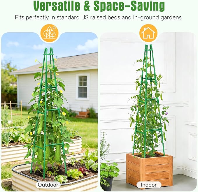 4 Pack 64" Tall Adjustable Obelisk Garden Trellis for Climbing Plants, Rust-Proof Pe Coated Metal Plant Trellis Support for Raised Beds, Potted Vines, Cucumbers, Tomatoes, Indoor Outdoor Use (4 Pack)