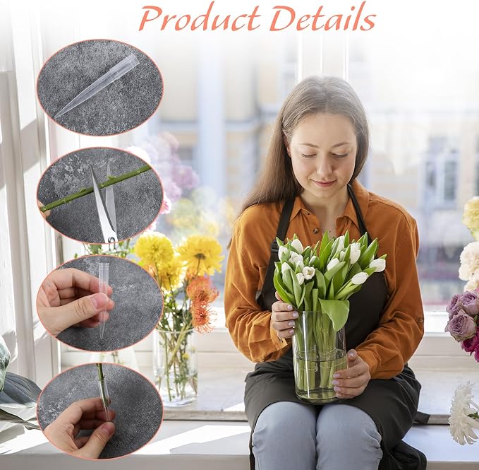 LXUEJIE 60Pcs Flower Stems Holder, Floral Water Tubes, Flower Picks Flowers Arrangements Sleeves Flowers Bouquet Accessories for Plant, Bouquet Accessories, Florist Supplies（A Hole in the Bottom）