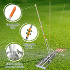 Lawn Leveling Rake 2.0, 2-in-1 Double-Sided Landscape Leveler with 20 Marking Flags for Low Spot, Heavy Duty Stainless Steel Flat & Serrated Side for Soil Sand Gravel, Yard Garden Golf Course 48"×10”