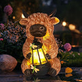 DKJOCKY Highland Cow Garden Decor Statue with Solar Light Lantern, Birthday Gifts for Women Mom Grandma, Funny Waterproof Resin Figurine Outdoor Decorations for Yard Patio Lawn Balcony Porch