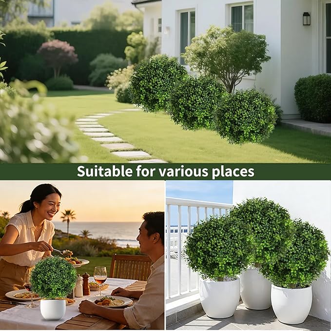 23 inches Set of 2 Artificial Topiary Trees for Outdoor, UV Resistant Faux Boxwood Ball Plants, Fake Outdoor Plants & Boxwood Topiary for Indoor, Porch, Patio, Lawn Front Door Decor
