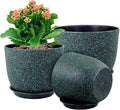 WSMKSZ Plant Pots 10/9/8 inch, Set of 3 Modern Decorative Plastic Planters with Drainage Holes and Saucers for Garden House Plants, Flower Pots for Indoor Outdoor Plants, Black with Green Speckles