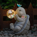 Solar Turtle Statues Garden Decor with Bubble LED Light, Outdoor Tortoise Statue Resin for Patio, Lawn, Yard Gift for Mother's Day, Birthday, Housewarming