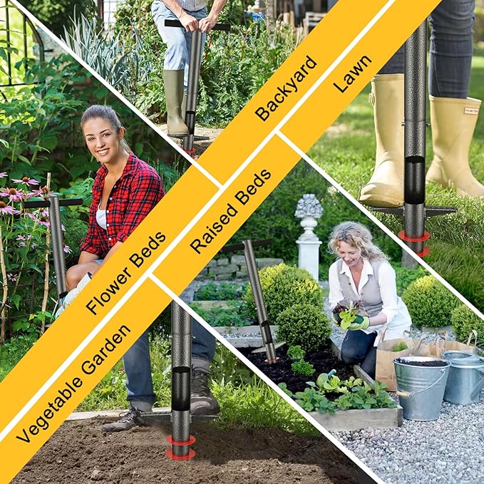 Bulb Planter Tool - 34" Long Handle Sod Plugger Lawn Digger,Auto Plug Eject,Heavy Duty Yard Garden Plant Hole Pluggers for Grass,Tulip Flower ,Soil Transplant Plugging,Turf Repair Transplanting
