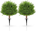 JTING' CHOISIR Set of 2 Artificial Cypress Cedar Boxwood Topiary Ball Trees with Ground Spike, 26 Inches UV Resistant Fake Plant Bushes Shrubs, for Indoor Outdoor Front Porch Garden(Cypress)