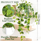 Waipfaru Artificial Plants Indoor, 2Pcs 34" Realistic Fake Pothos Hanging Plants Silk Vines Ivy Potted, Fake Pothos for Living Room Office Bedroom Bathroom Kitchen Shelves Indoor Home Decor