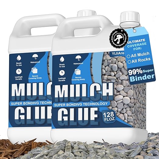 Mulch Glue 2 Gallon - Ready to Use Rock Glue for Landscape - Pet Safe & Plant Safe, Fast-Dry No Dilution - Spray for Gravel/Pebbles/Stones for Outdoor Gardens