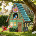 Bird Houses for Outside Cottage-Style Hanging Birdhouse with Flower Accents – Hand-Painted Resin Decorative Birdhouses for Outdoors for Bluebird Finches Cardinals Bird Nesting Garden, Patio, Yard