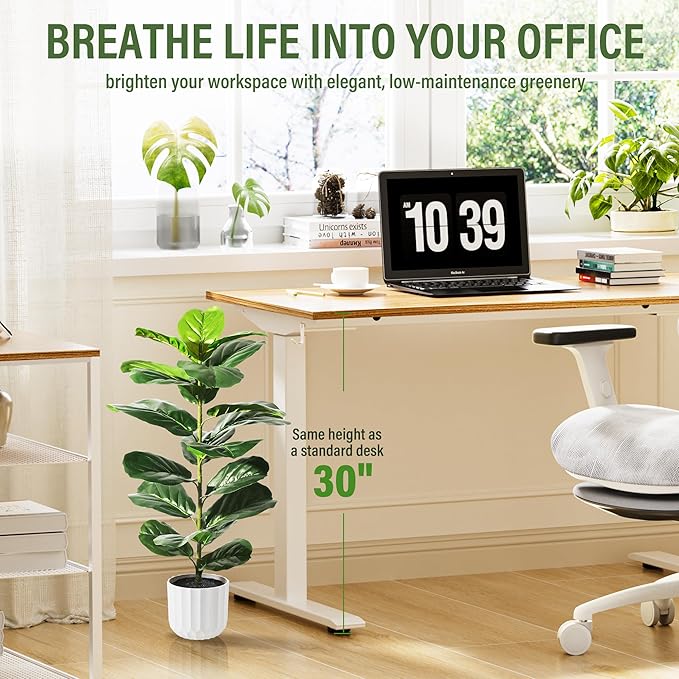 Suntee 2 Pack Artificial Fiddle Leaf Fig Tree, 30" Ficus Lyrata Fake Plants with White Planter, Floor Plant Outdoor Faux Plants for Living Room, Corner, Office, Patio, Windowsill Decor