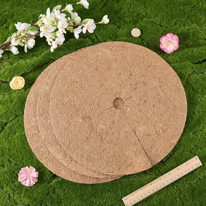 CREATCABIN 3Pcs Plant Pot Soil Cover Coco Coir Mulch Mats 35cm Tree Mulch Ring Natural Coconut Fiber Plant Cover Ring Plant Protector Mulch Mat for Sapling Root Weed Barrier Water-Proof