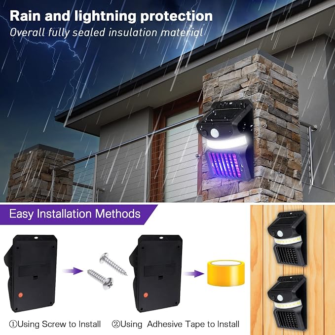 8 Packs Bug Zapper Outdoor 3 in 1 Mosquito Zapper Black Solar Bug Zapper Electric LED Light Mosquito Killer Lamp with Motion Sensor for Outdoor Backyard Patio Camping