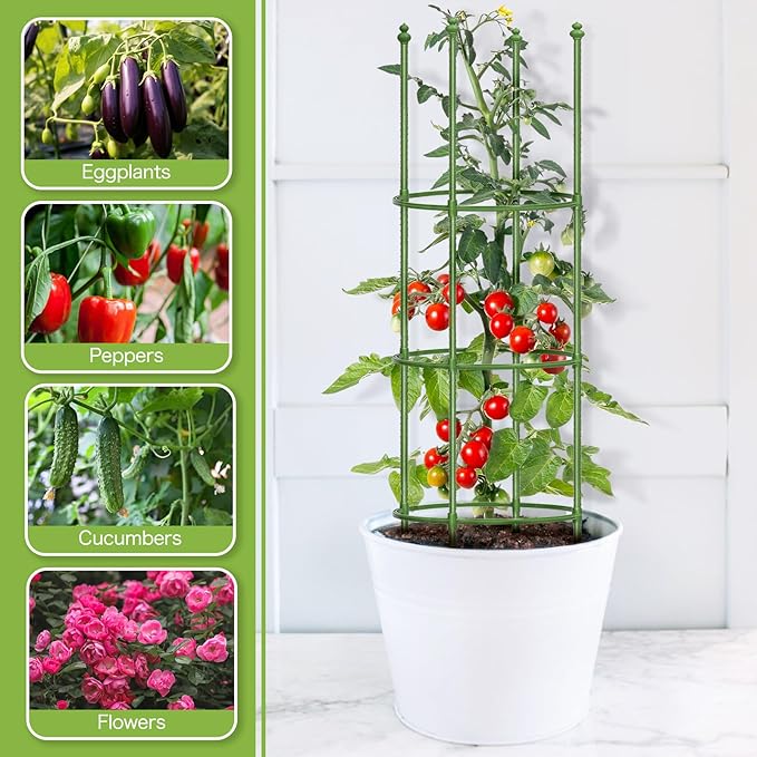 Joyhalo 2 Pack 65 Inch Tomato Cages for Garden, Upgraded Larger Size Heavy Duty Tomato Cage, Height Adjustable Tomatoes Trellis for Climbing Plants Vegetables Flowers Cucumber Peony