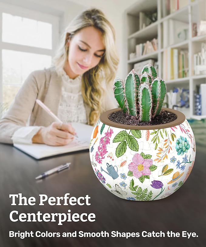 PieceRelax 3D Puzzle Planter 80 Pieces - Flower Pot - Little Garden, for Mom, Home Decor Flower Pots for Indoor Cactus, Succulents Pots [K1116]