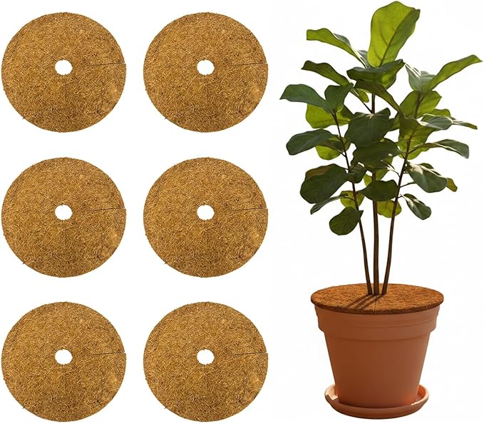 Coco Coir Mulch for Landscaping, 16 Inch Coconut Liners for Planters, 6 Pcs Coconut Fiber Tree Ring, Plant Covers from Animals,Dirt and Tree Protectors