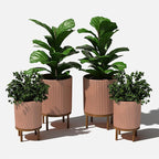 Veradek Demi Series Round Planter w/Stand for Porch/Patio | Durable Plastic-Stone Composite & Wooden Stand | Modern Décor for Tall Plants, Flowers