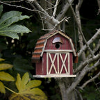 glitzhome 10.2" H Rustic Bird House Outdoor Garden Red Barn Patio Garden Decorative Handmade Distressed Solid Wood Birdhouse