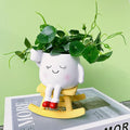 Cute Rocker Planter Small Succulent Pot Handmade Smiling Face Planter Pot Lightweight Resin Head Plant Pot with Drainage Hole 1Pack