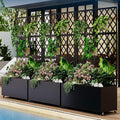 IDEAHOUSE Steel Raised Garden Bed w/Trellis & Privacy Screen - 71x35x16 in Planter Box w/Lockable Casters, Drainage Holes for Vines, Vegetables on Patio, Deck, Yard, Black