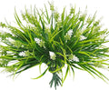 obbsie 12 Bundles Artificial Plants Outdoor, 18.2" UV Resistant Faux Monkey Grass Greenery Stems No Fade Faux Plastic Flowers Shrubs for Home Weddings Garden Porch Front Patio Office Decor- White