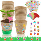 NNG 20 Set Garden Paper Pot Craft Kit,20Pcs Round Paper Mache Pots Peat Plant Pots with 200pcs Adhesive Foam Stickers & 20Pcs Pots Labels,Flower Plant Spring Craft for DIY Flower Planting