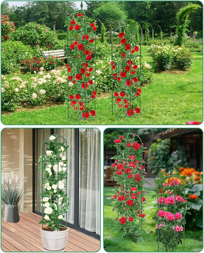 MYMULIKE Garden Trellis for Climbing Plants Outdoor & Indoor - 2 Pack 6Ft Tall Rustproof Plant Support Cage for Vines, Flowers, Vegetables, Roses | Heavy-Duty, Adjustable & Decorative