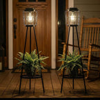 VISFLAIR Solar Lights with Plant Stand, Outdoor Floor Lamp, Waterproof Solar LED Edison Bulb Light Flower Shelf for Patio Porch Deck Yard Garden Decor-1 Pack