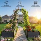 YITAHOME 2pcs 6x3x1.5ft Galvanized Raised Garden Bed with Tall Arch Trellis, Galvanized Planter Box with Trellis, Vertical Netting, Gloves, Outdoor Flower Bed for Climbing Plants, Vegetables, Black