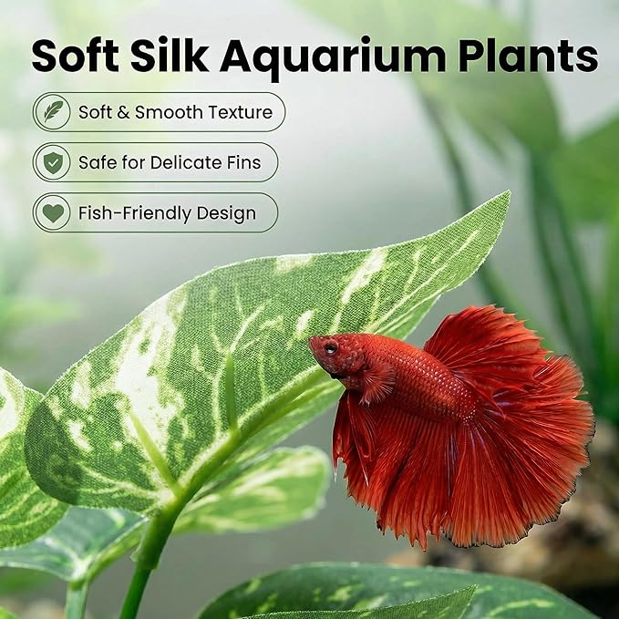 10 Pack Silk Aquarium Plants for Betta Fish Tank Decorations - Soft Fin-Safe Fish Tank Plants with Weighted Bases, Ideal Aquarium Decor for 5-40 Gallon Betta, Goldfish & Turtle Tanks Accessories