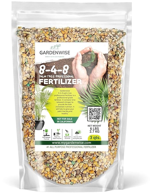 Gardenwise 8-4-8 Professional Palm Tree Fertilizer Plant Food; for Indoor Potted Plants and Outdoor Landscape Palm Trees; Quick-Release Nitrogen Fertilizer and Continuous Feeding (3 QUARTS)
