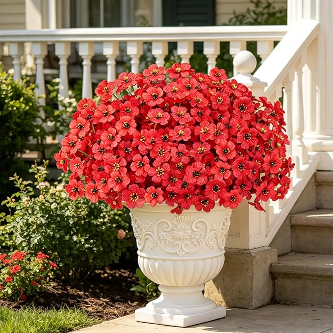 AmyHomie 20 Bundles Artificial Flowers for Outdoor UV Resistant Faux Flowers No Fade Fake Plastic Plants Garden Porch Window Box Decorating(Red)